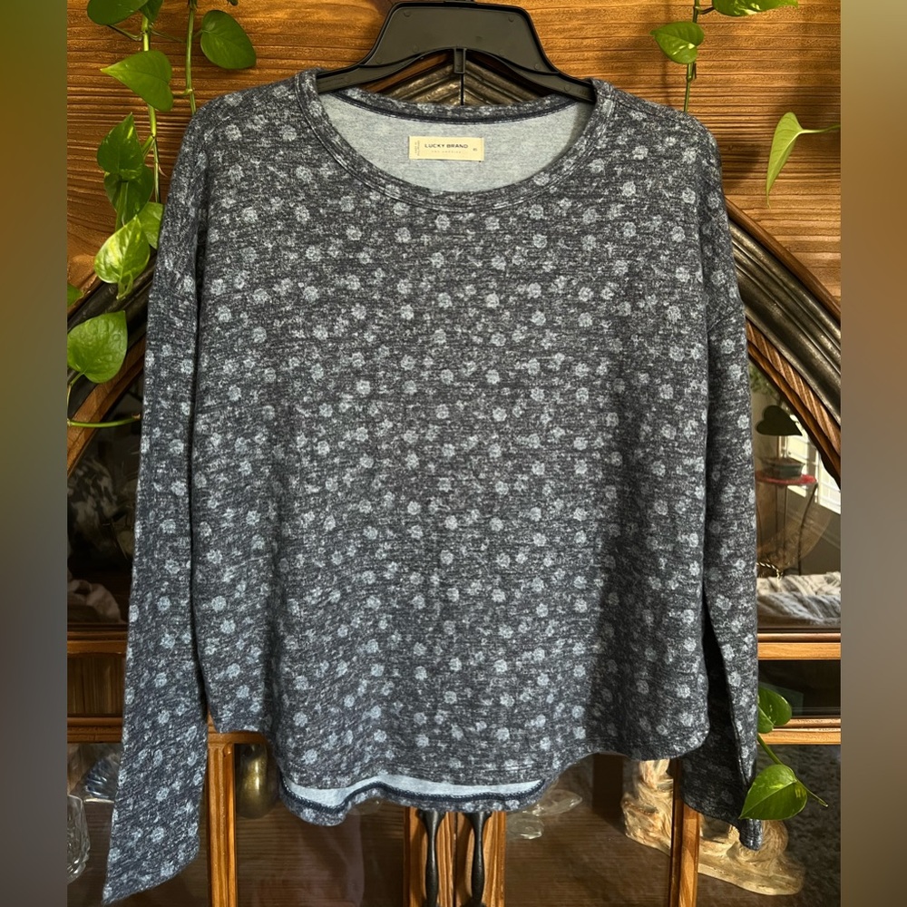 Lucky Brand Dark Gray Blue Floral Sweatshirt
